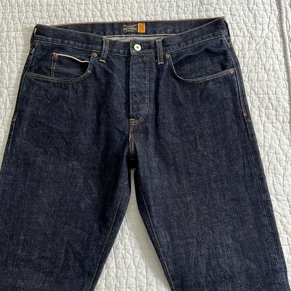 J Crew Slim Straight Selvedge, Dark Wash Jeans. Size 33x32